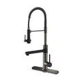 Daniel Kraus Kraus KPF-1603MBSB Artec Pro 2-Function Commercial Style Pre-Rinse Kitchen Faucet with Pull-Down Spring Spout & Pot Filler; Matte Black & Black Stainless Steel Finish KPF-1603MBSB